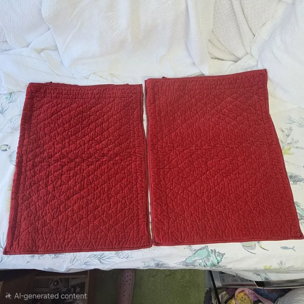 2 pc Pottery Barn Silk & Cotton Velvet Quilted Pillow Sham Standard Red Cottage